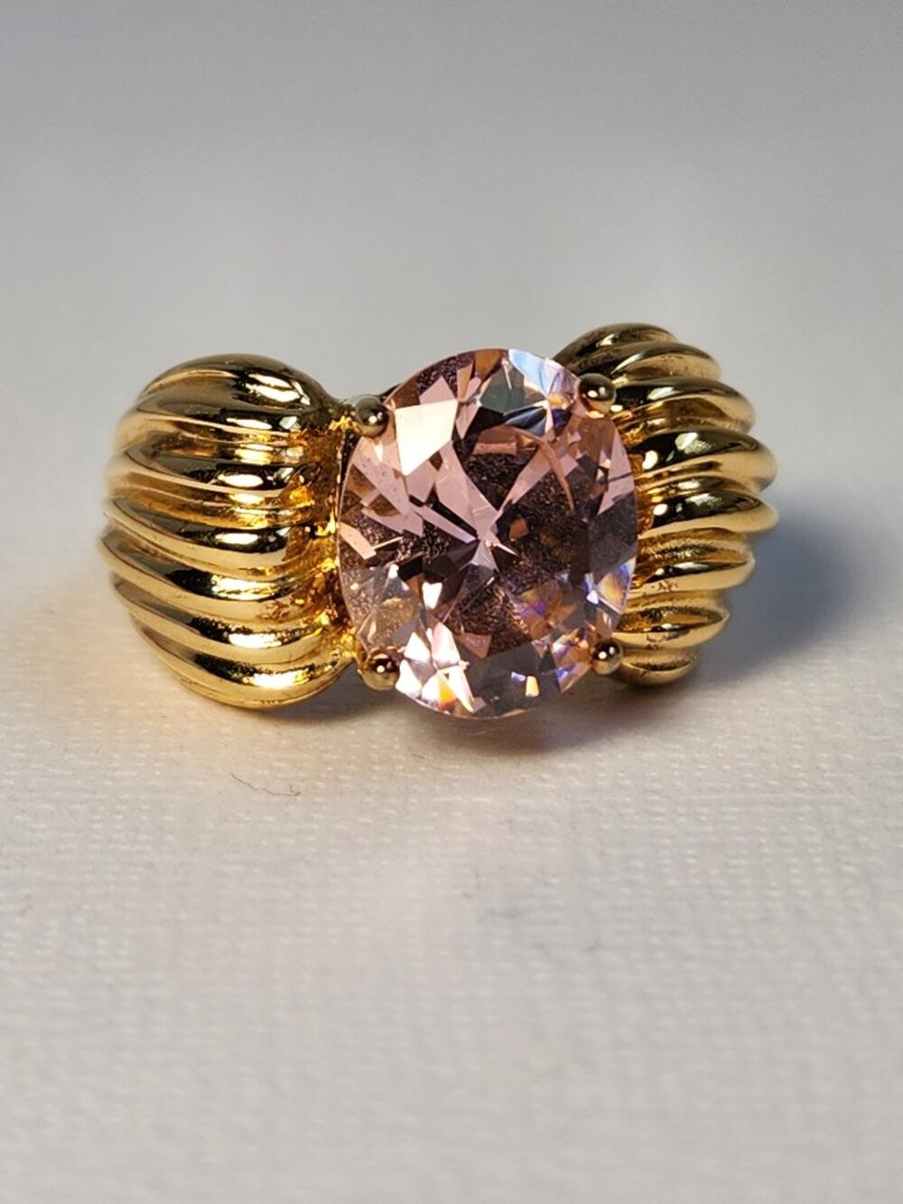 VTG Signed Pink Gold Vermeil 18K/925 Ribbed Cocktail Ring Sz7